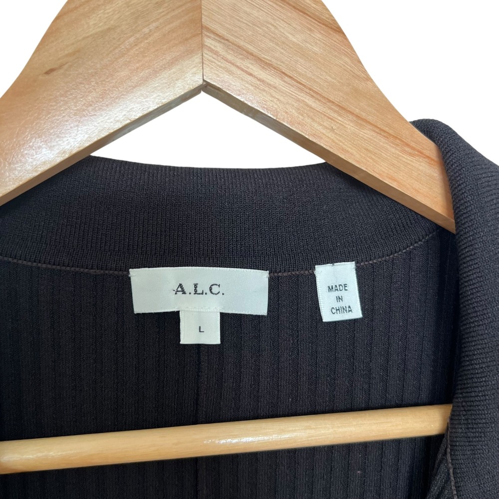 A.L.C Lance Ribbed Long Sleeve Asymmetrical Midi Slit Espresso Brown Dress SZ L - Picture 8 of 13